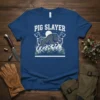 Pig Slayer t-shirt with wild boar graphic, axes, and moon, designed for hunters