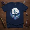 Pigeon Moon T-Shirt featuring three pigeons perched under a full moon with dark, stylized clouds