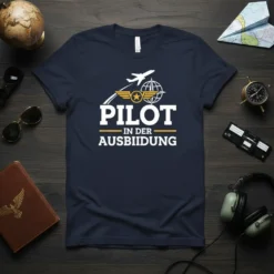 Pilot in der Ausbildung T-Shirt with airplane graphic and globe emblem