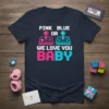 Pink Blue or We Love You Baby text with pixelated joysticks for gender reveal party t-shirt design