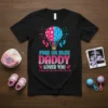Pink or Blue Daddy Loves You t-shirt with hot air balloon graphic, baby footprints, and pacifier icons