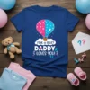 Gender reveal t-shirt with text "Pink or Blue? Daddy Loves You!" and a hot air balloon graphic