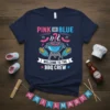 Pink or Blue Welcome to the BBQ Crew gender reveal t-shirt with grilling graphics and text