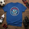 Blue t-shirt with Piranhas Soccer logo featuring a shark and soccer ball graphic
