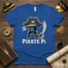 Pirate Pi t-shirt design featuring a pi symbol dressed as a pirate with a hat, mustache, and sword