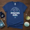 Pisces Girl t-shirt design with two fish swimming around a crescent moon and Pisces symbol