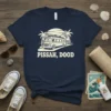 Pissah, Dood text with a retro surf bus and palm trees graphic on a navy t-shirt