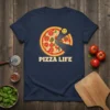 Pizza Life t-shirt with a graphic of a pizza slice and a smiling face