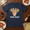 Pizza Peace t-shirt with a hand making a peace sign with pizza slices and the text PIZZA PEACE