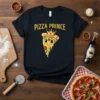 Pizza Prince T-Shirt design featuring a cute slice of pizza wearing a crown and the text "Pizza Prince" in yellow