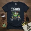 Plants are like chocolates you can't stop at just one quote on a navy t-shirt with a gardening graphic