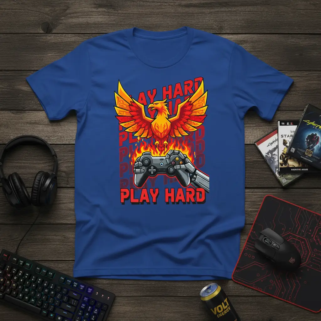 Play Hard Phoenix Gaming T-Shirt for Gamers