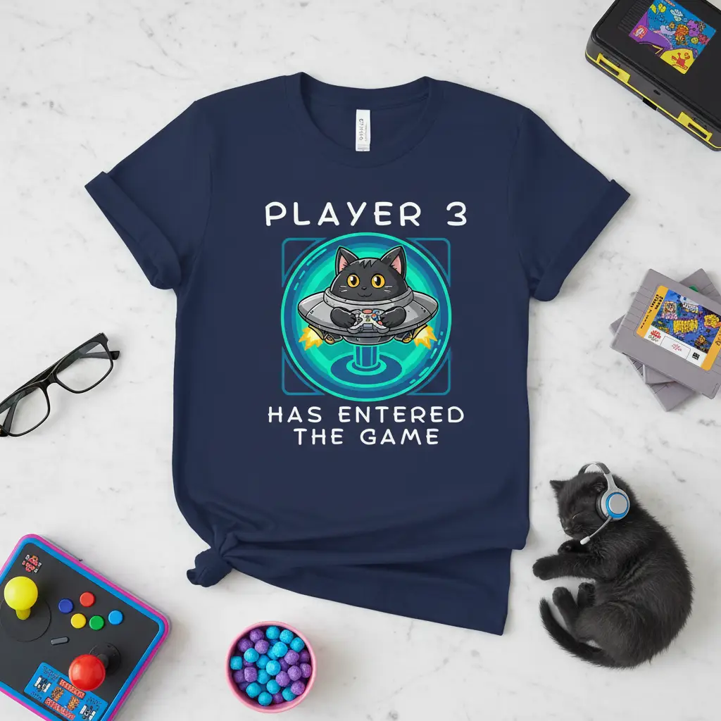 Player 3 Has Entered the Game Cat T-Shirt Gamer Gift