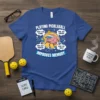 T-shirt with "Playing Pickleball Improves Memory" text and a cartoon brain character holding a pickleball paddle