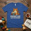 Pocket Cat Cat In Pocket t-shirt design with a cute cat sitting in a pile of yarn balls and knitting