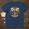 POER KNG ALL IN skeleton poker king t-shirt design with playing cards and crown