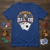 Poker All In Champ T-Shirt with lion graphic and playing cards, designed for poker players and casino game lovers