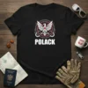 Black t-shirt with "POLACK" text and a white and red Polish eagle emblem, representing Polish heritage