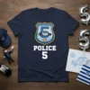 Police 5 birthday boy t-shirt with police badge and car graphic, suitable for five year olds