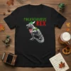 Polkasaurus Rex text and dinosaur graphic with Oktoberfest hat and accordion on a black t-shirt