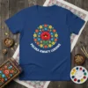 Polska Kwiaty Ludowe text in white, encircling a colorful floral wreath on a navy blue t-shirt