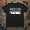 Black t-shirt with a grey vintage Porsche 911 silhouette and the word PONRBE in large white block letters