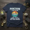 Pontoon Captain Just Like A Normal Captain Only More Drunker t-shirt with a graphic of a pontoon boat at sunset