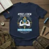 Navy t-shirt with "#POSF J-CREW THE POWER OF JESUS" and "Porque Sois Fuertes" scripture design, featuring a torch and flexed