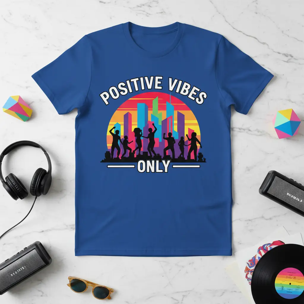 Positive Vibes Only T-Shirt City Skyline Design