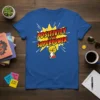 Positivity Is My Superpower text design with a clenched fist and lightning bolt graphic, vibrant yellow starburst background