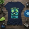 Pounds Away 2 5 Needle Play t-shirt design featuring boxing gloves, a turntable, and chains