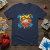 POW! comic book design with a fist punching through a brick wall, bold yellow text, and blue smoke accents