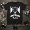 Black t-shirt featuring the POWER RANGER BLACK design with a panther graphic and bold white text