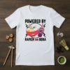 Powered By Ramen And Boba text with cute ramen bowl and boba drink graphic on white t-shirt