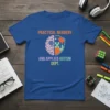 T-shirt featuring "PRACTICAL NERDERY AND APPLIED AUTISM DEPT." text with a brain and puzzle shield graphic