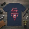 Navy t-shirt with Italian text "Pratico Ansia a Livello Agonistico" and a red lion graphic with lightning bolts