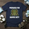 Prepared for Diaper Duty T-Shirt featuring a graphic of a tactical diaper bag