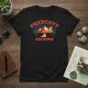 Prescott Arizona t-shirt design with mountains, desert road, and cacti graphic