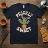 Prickly But Sweet retro cactus t-shirt design with pink flowers and groovy font