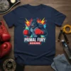 Primal Fury Boxing t-shirt design with a muscular gorilla wearing red boxing gloves and the text "PRIMAL FURY BOXING"