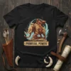 Primeval Power t-shirt with a mammoth and rider graphic, featuring tribal warrior and ancient theme
