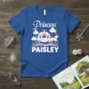 Princess Paisley personalized t-shirt with a white carriage, horse, clouds, moon, and rainbow graphic