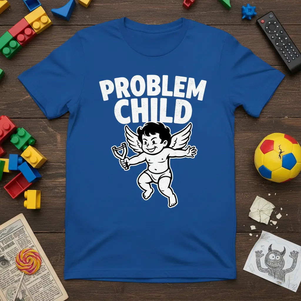 Problem Child T-Shirt Funny Angel Slingshot Design