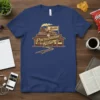 Procrastination Station t-shirt design with a vintage train and station graphic