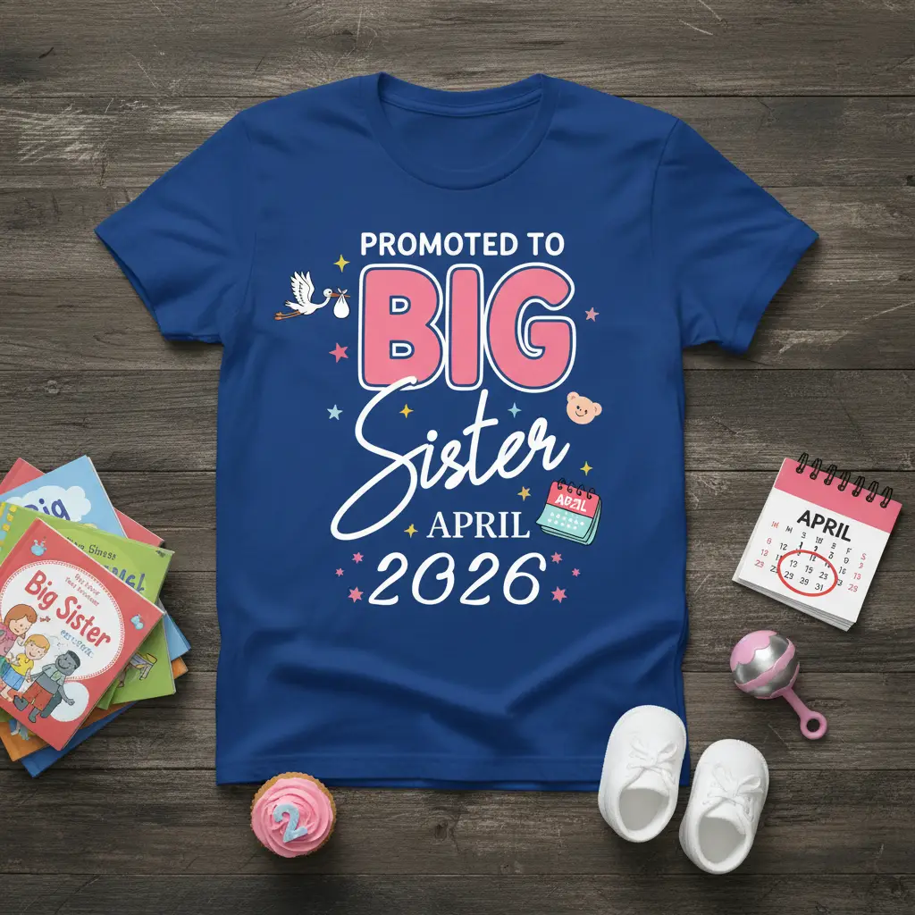 Promoted to Big Sister April 2026 T-Shirt Announcement