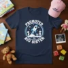 Promoted to Big Sister t-shirt with rocket graphic and children celebrating sibling announcement