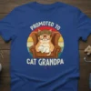 Promoted to Cat Grandpa t-shirt design with vintage sunset, a cat in a chair holding a kitten, and distressed typography