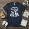 Promoted to Great Nana Est. 2026 t-shirt with a tree graphic and rocking chair