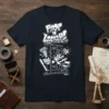 Prop n' Lockers! graffiti style text and theater props graphic on a navy t-shirt