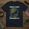 Protect & Serve Unwavering Duty K9 German Shepherd T-Shirt with camouflage flag design